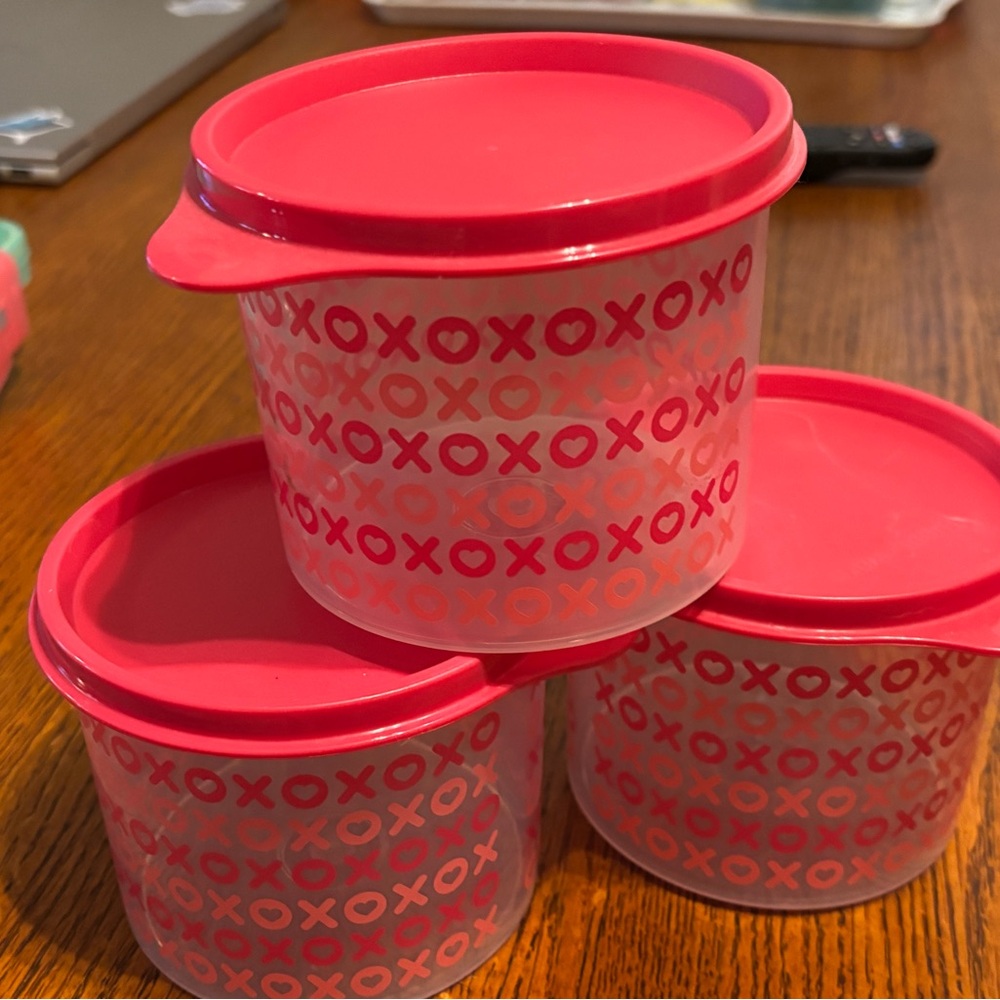 Pink and Red Tupperware®️Storage Containers. Each holds 3 cups!